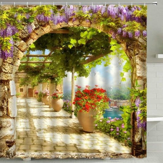 Mediterranean Arch With Flowers Shower Curtain - Clover Online