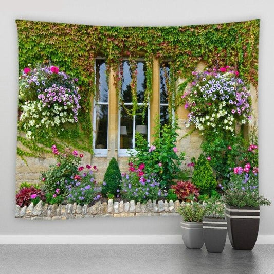 Window With Climbing Plants Garden Tapestry - Clover Online