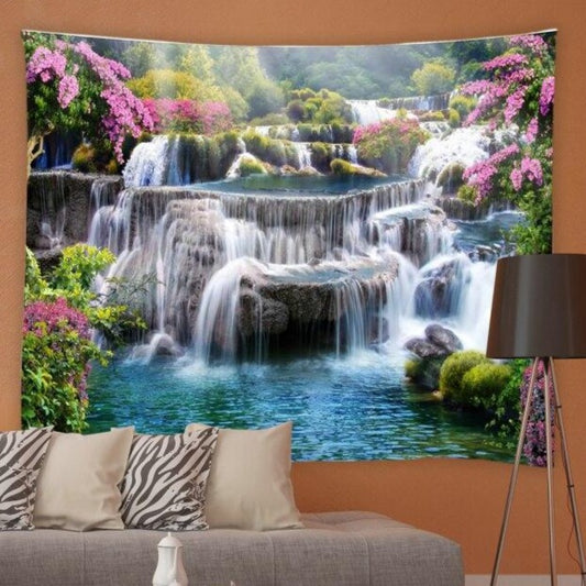Waterfall With Pink Flowers Garden Tapestry - Clover Online