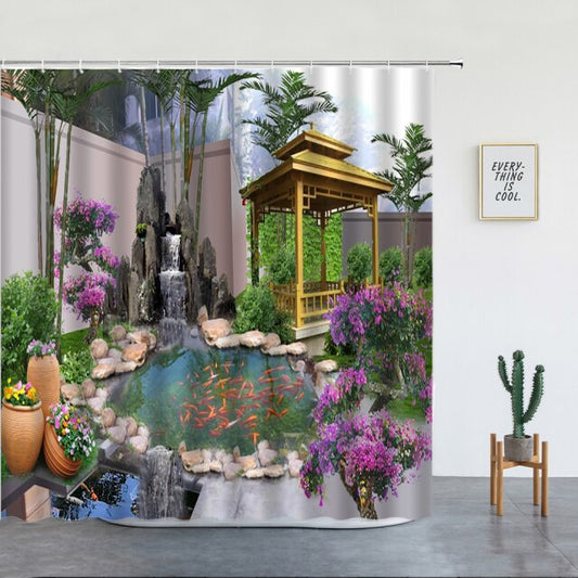 Chinese Style Garden With Pergola Garden Shower Curtain - Clover Online