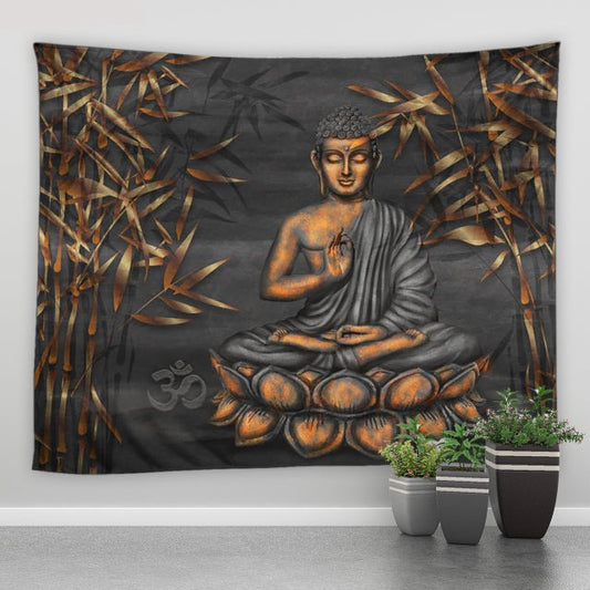 Bronze Zen Buddha Style With Bamboo Garden Tapestry - Clover Online
