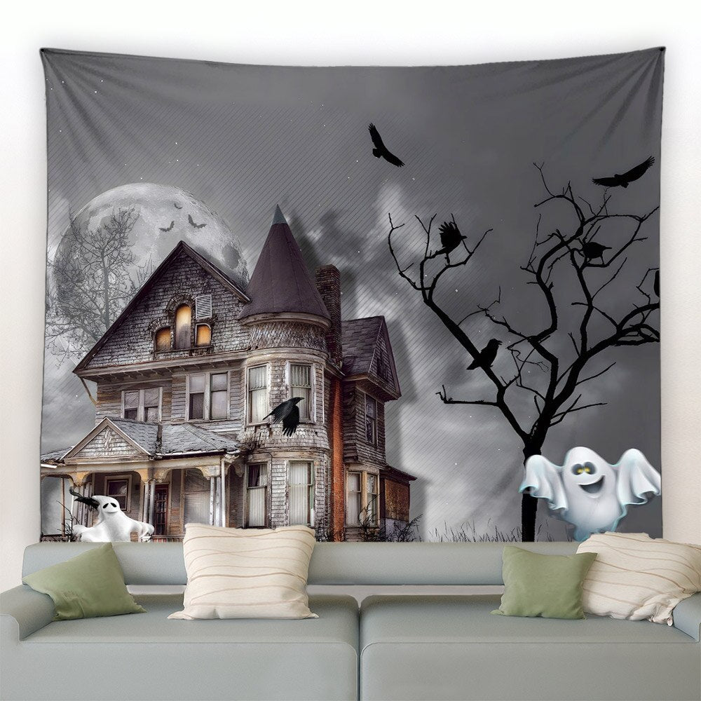 Haunted Halloween House Garden Tapestry - Clover Online