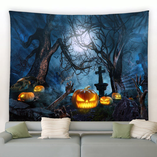 Halloween Pumpkin Graveyard Garden Tapestry - Clover Online