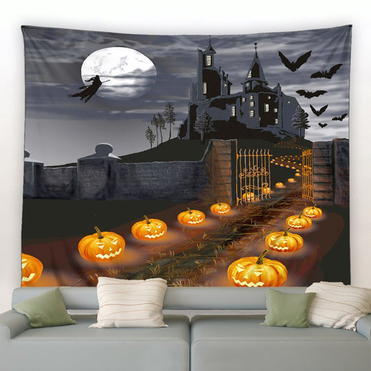 Halloween Pumpkin Path To Spooky House Garden Tapestry - Clover Online