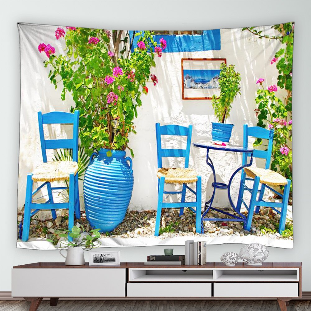Blue Greek Style Furniture Garden Tapestry - Clover Online