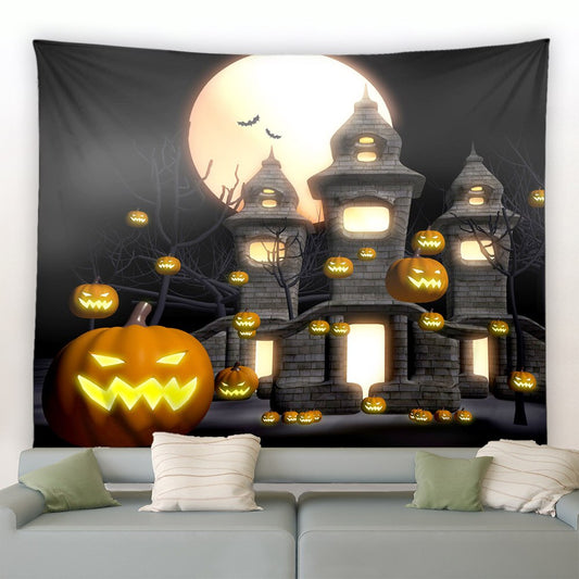 Halloween Pumpkin House Garden Tapestry - Clover Online