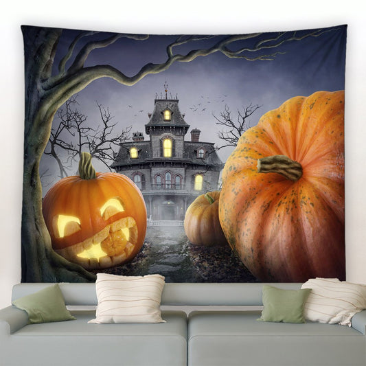 Giant Pumpkins And House Halloween Garden Tapestry - Clover Online