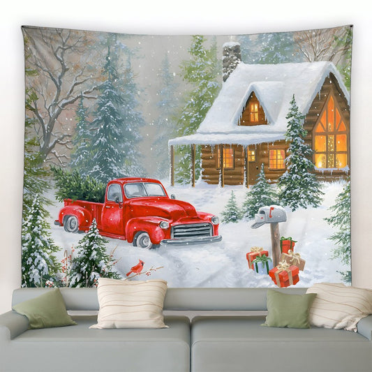 Snowy Christmas Lodge Garden Tapestry - Clover Online