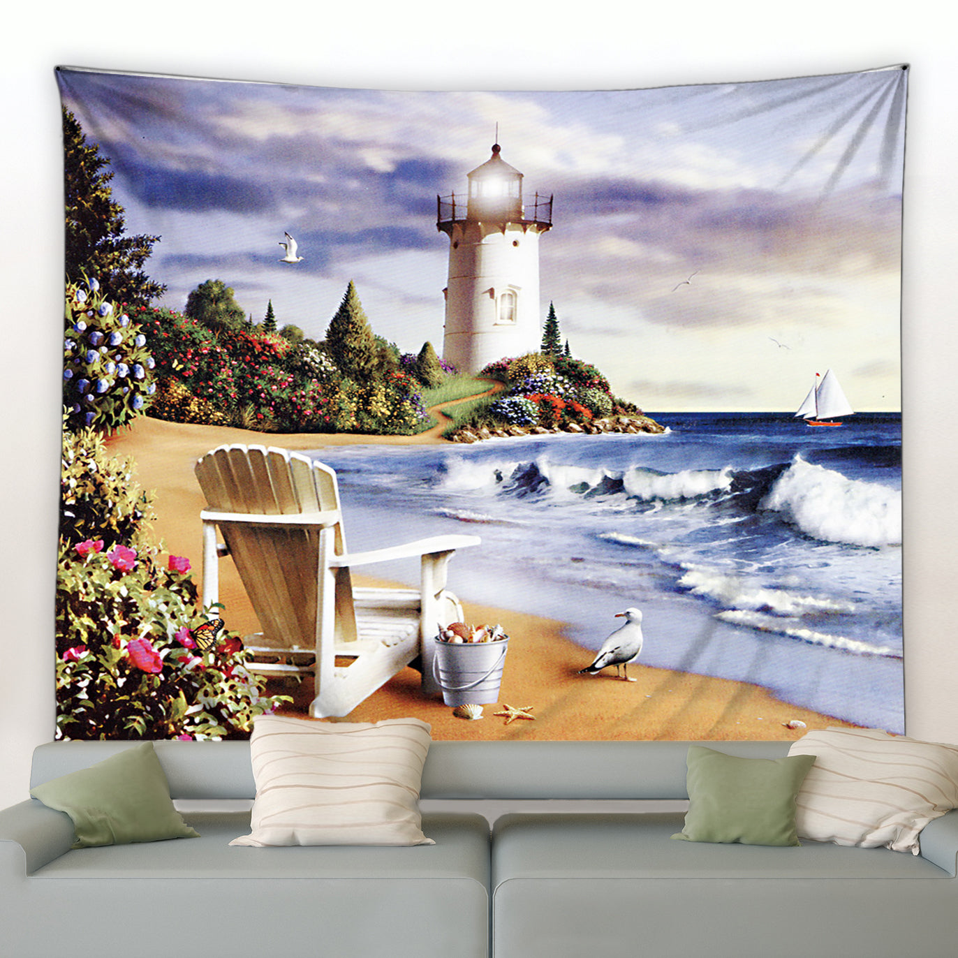Beach With Lighthouse Garden Tapestry - Clover Online