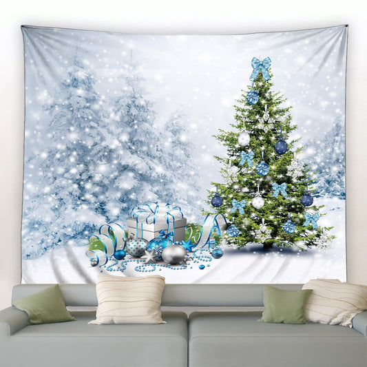 Snowy Christmas Tree With Presents Garden Tapestry - Clover Online