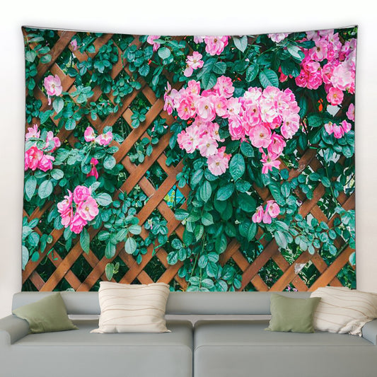 Trellis Style Fence With Pink Flowers Garden Tapestry - Clover Online