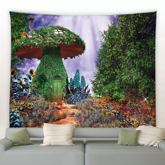Fantasy Forest Mushroom House Garden Tapestry - Clover Online