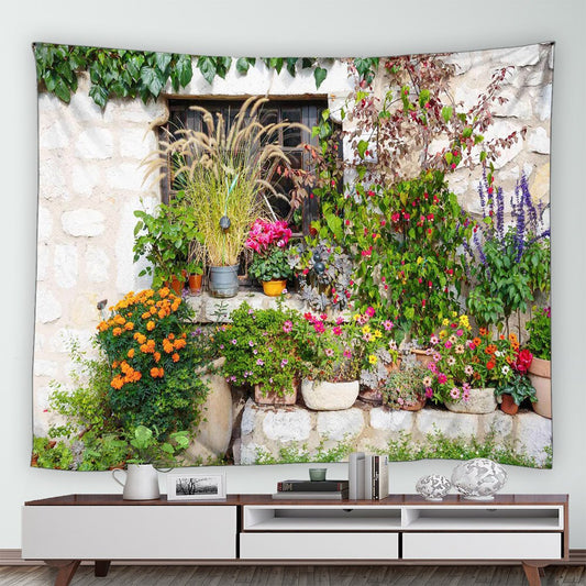 Rustic Wall With Potted Plants Garden Tapestry - Clover Online