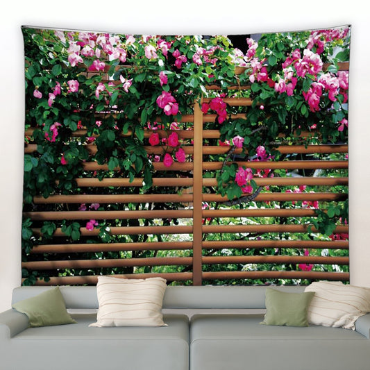 Slatted Fence With Pink Roses Garden Tapestry - Clover Online