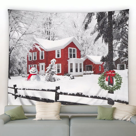 Snowy Christmas House Garden Tapestry - Clover Online