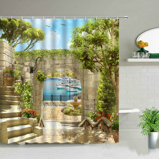 Arch With Sea View Mediterranean Shower Curtain - Clover Online