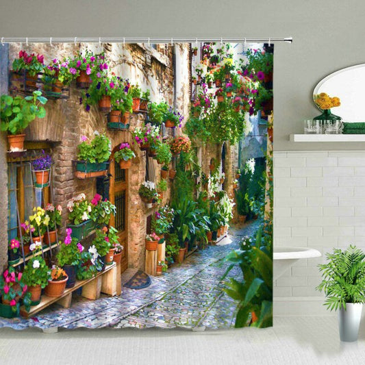 Cobbled Mediterranean Street Shower Curtain - Clover Online