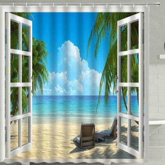 Beach View Window Shower Curtain - Clover Online