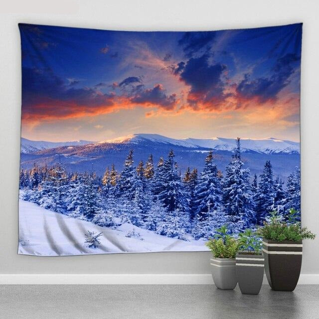Red Sky Mountain Range Winter Garden Tapestry - Clover Online