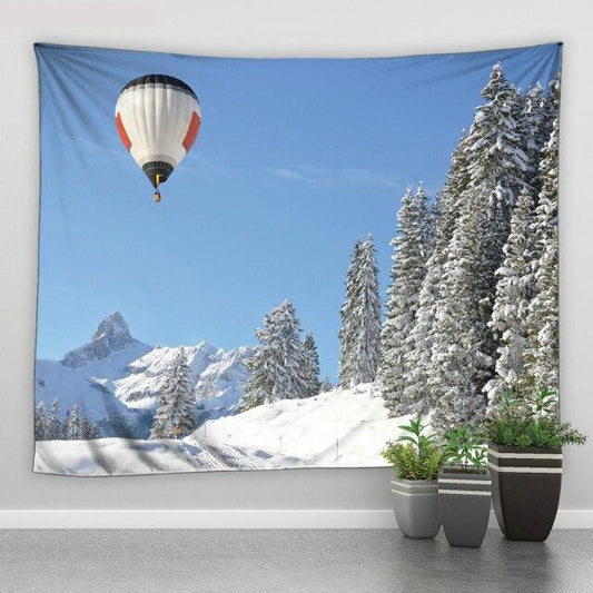 Winter Hot Air Balloon Garden Tapestry - Clover Online