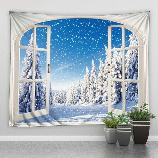 Window To Starry Forest Winter Garden Tapestry - Clover Online
