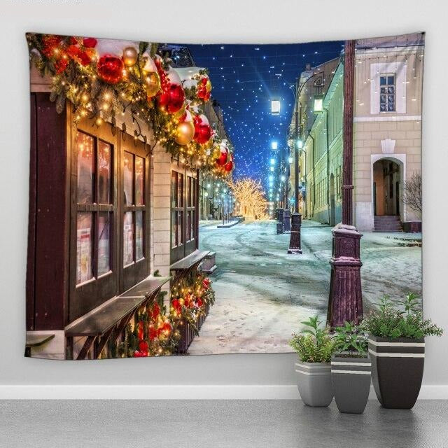 Street With Christmas Lights Garden Tapestry - Clover Online