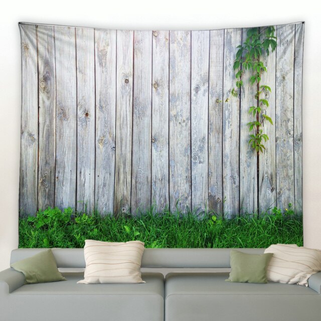 Wooden Fence With Grass Garden Tapestry - Clover Online