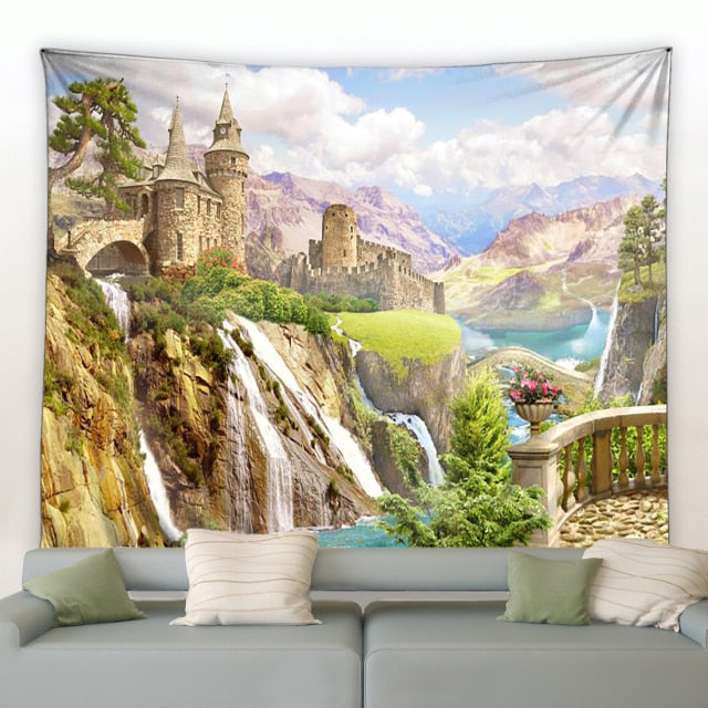 Hilltop Castle Garden Tapestry - Clover Online