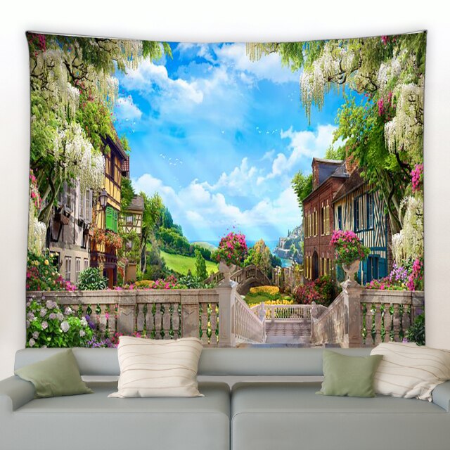 Scenic Courtyard Garden Tapestry - Clover Online