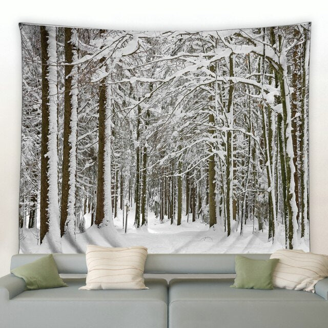 Snow Covered Forest Walk Garden Tapestry - Clover Online
