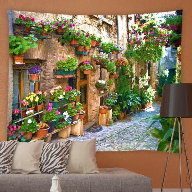Cobbled Mediterranean Street Style Garden Tapestry - Clover Online