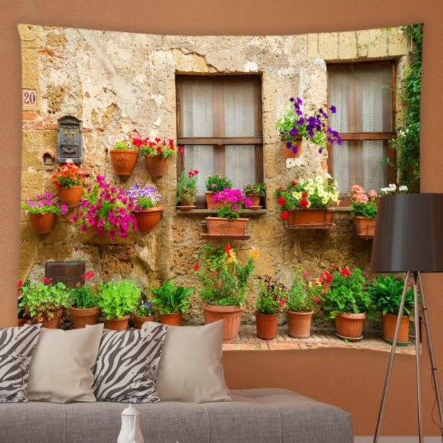 Windows And Plant Pots Garden Tapestry - Clover Online