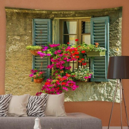 Window with Green Shutters Garden Tapestry - Clover Online