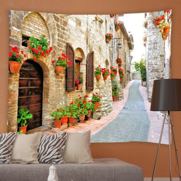Mediterranean Street Garden Tapestry - Clover Online