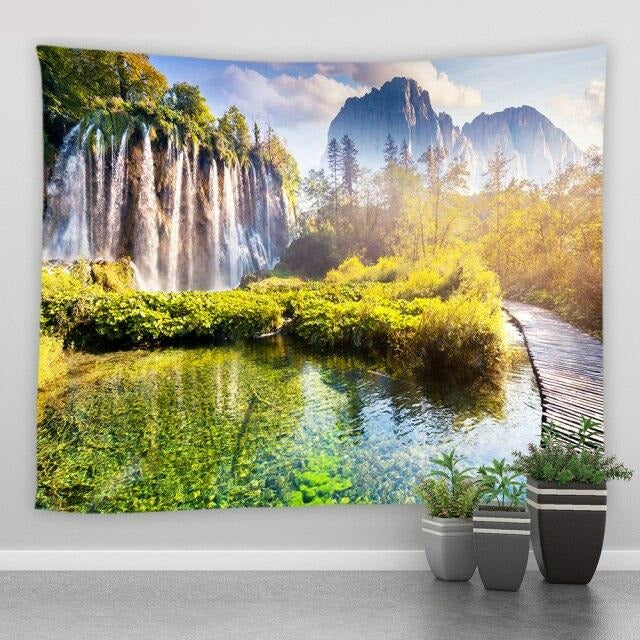 Natural Scenery Waterfall Garden Tapestry - Clover Online