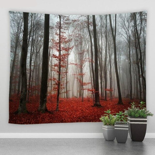 Red Dropped Leaves Forest Garden Tapestry - Clover Online