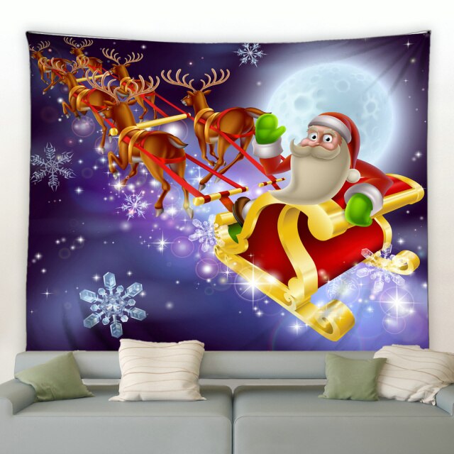 Cartoon Santa Flying Sleigh Garden Tapestry - Clover Online