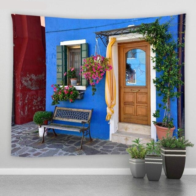 Blue Building Garden Tapestry - Clover Online
