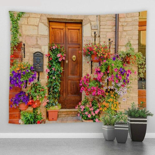 Wooden Door With Flowers Garden Tapestry - Clover Online