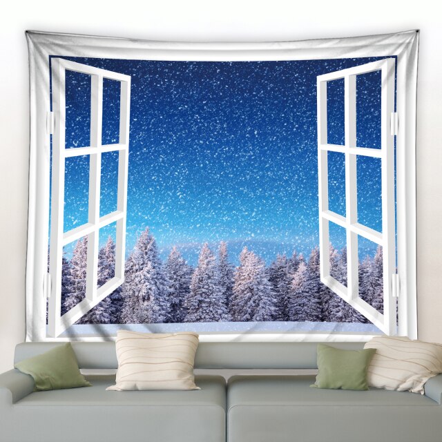 Starry Night Window View Garden Tapestry - Clover Online