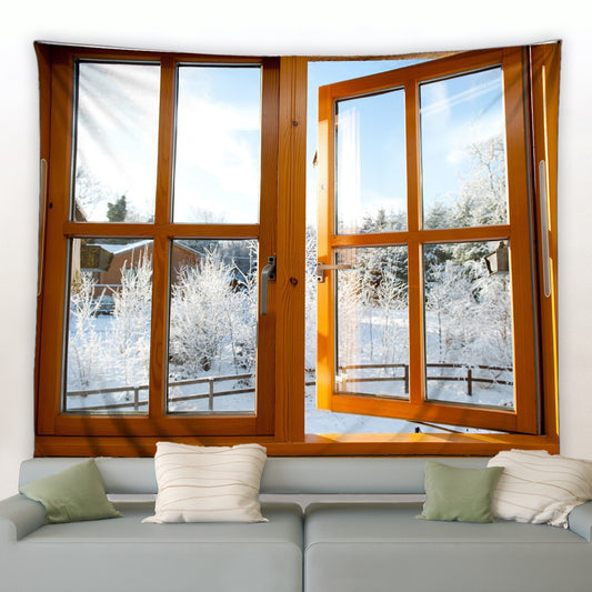 Window Winter Landscape Garden Tapestry - Clover Online