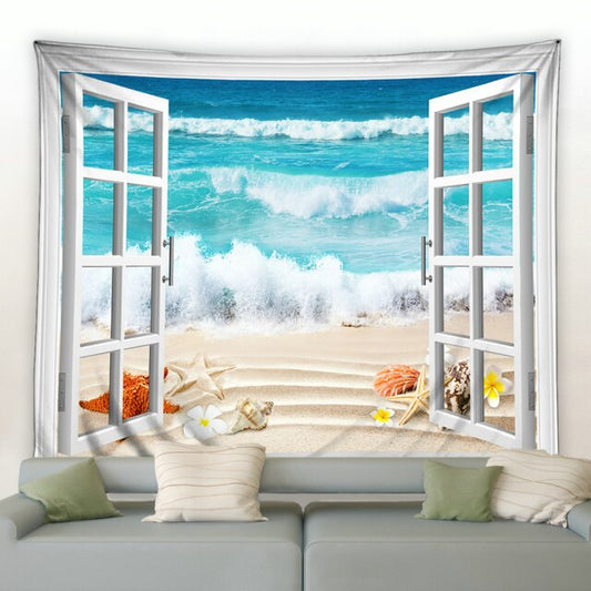 Window Beach View Starfish Garden Tapestry - Clover Online