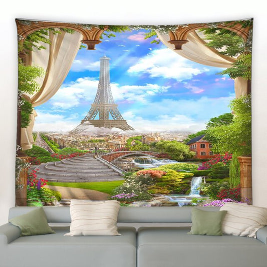 Eiffel Tower View Garden Tapestry - Clover Online