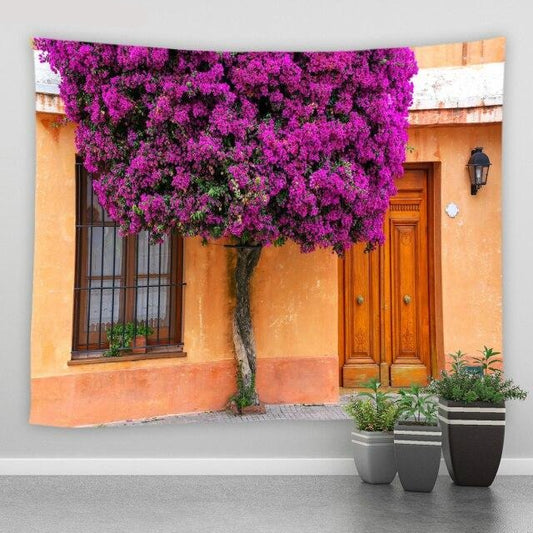 Doorway and Purple Tree Garden Tapestry - Clover Online