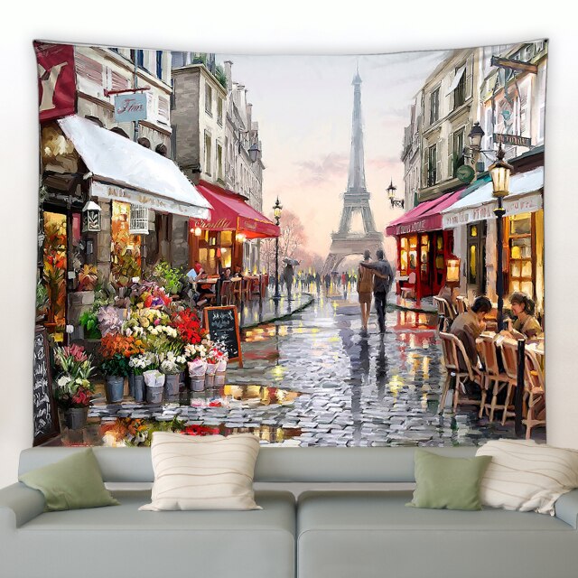 Paris Street Oil Painting Garden Tapestry - Clover Online