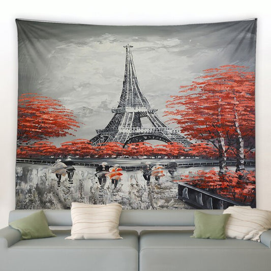 Eiffel Tower Oil Painting Garden Tapestry - Clover Online