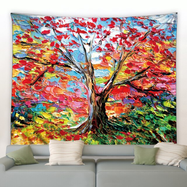 Colourful Tree Oil Painting Garden Tapestry - Clover Online