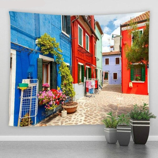 Colourful Street Garden Tapestry - Clover Online