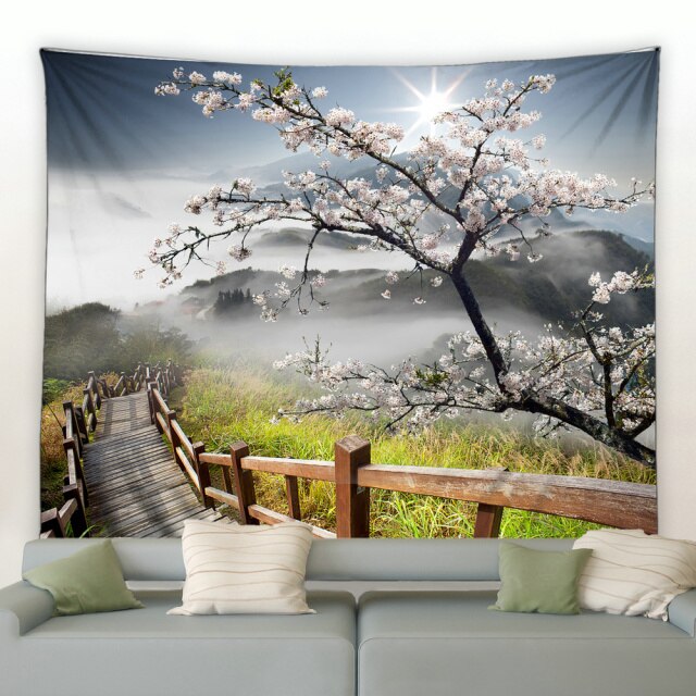 Chinese Mountain Bridge Garden Tapestry - Clover Online