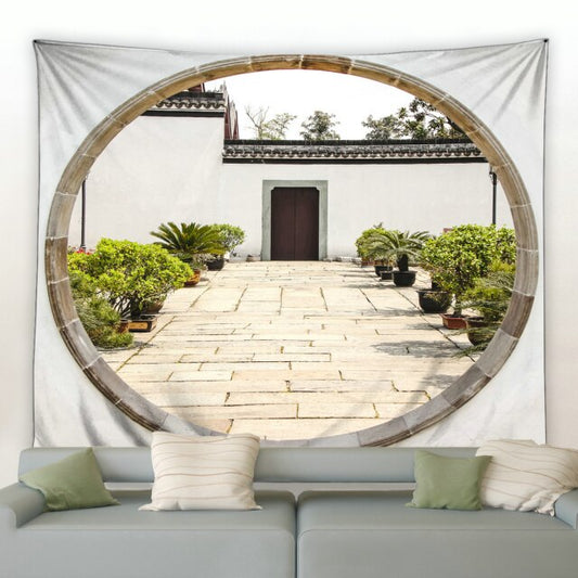 Simple White Moongate Garden Tapestry - Clover Online